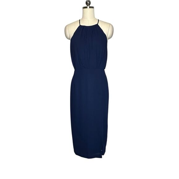 Lulus Navy Blue Pleated Chiffon Sleeveless Cocktail Dress| XL - Picture 3 of 10